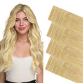 GOO GOO Invisi Edge Tape in Hair Extensions Human Hair, 18AT60A Pearl Ash Blonde Highlights 20pcs 24inch 50g, Virgin Remy Hair, Seamless Injected Tape, Natural Look