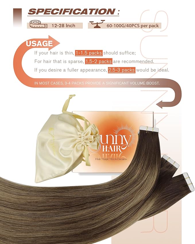 Sunny Hair Tape in Extensions for Women Real Hair 12 inch 60g Tape in Hair Extensions Human Hair Dark Brown Balayage Caramel Blonde Hair Extensions Tape in 40Pcs