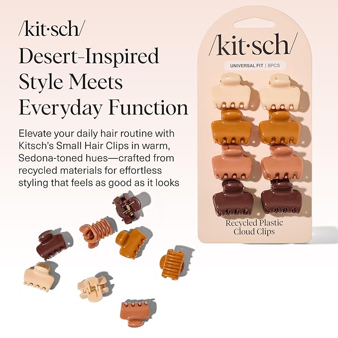 Kitsch Small Hair Clips for Women and Girls – Mini Claw Clips – Hair Accessories – Daily Styling, Recycled, | Ideal Gifts for Women Sedona – 8pc Set