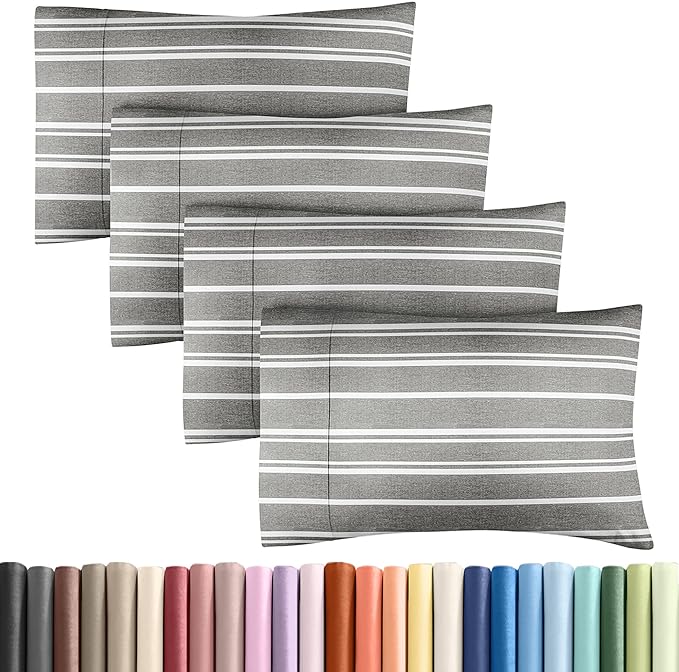 Queen Pillow Cases Set of 4 - Ultra Soft Hotel Quality Pillowcase Covers - Comfy, Cozy & Wrinkle Free - Shrinkage and Fade Resistant - Machine Washable Pillow Protectors - 4 Piece Set - Grey Stripes 3