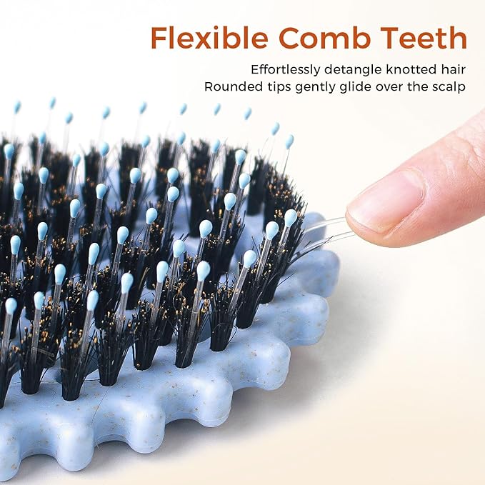 Curly Hair Brush, Curl Defining Brush with Soft Boar Bristles for Combing, Shaping, and Styling Curly Hair Suitable for All Women and Men with Wet & Dry Hair(Blue)