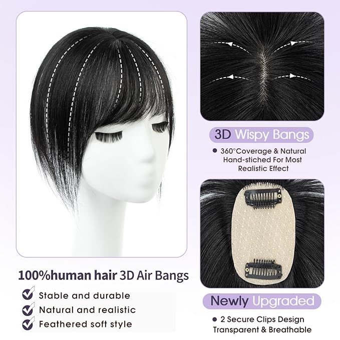 14 Inch Hair Topper For Women Real Human Hair Invisible Hairpiece for Thinning Hair, Jet Black Real Human Hairpiece for Women