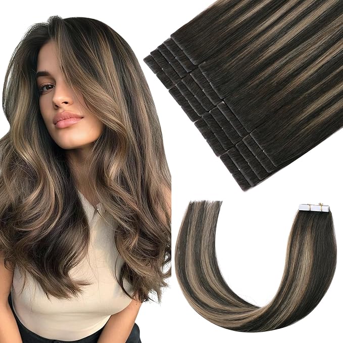 Pinkpearl Invisible Tape in Hair Extensions Human Hair, 20pcs 14inch 40g #2/6/2 Balayage Dark Brown to Chestnut Brown Injection Tape in Extensions Real Remy Human Hair Injected