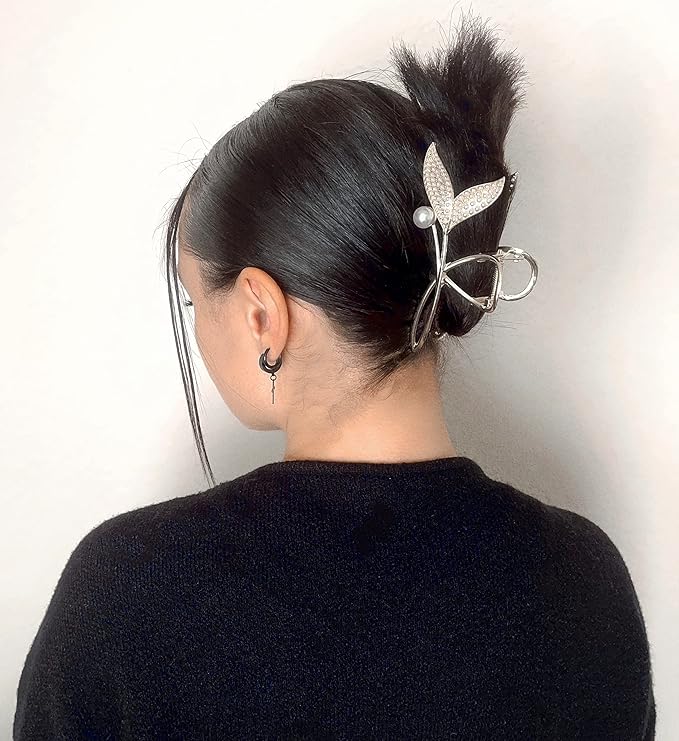 Pearl Large Hair Claw Clips, 2Pcs Strong Metal Clips for Thick and Long Hair