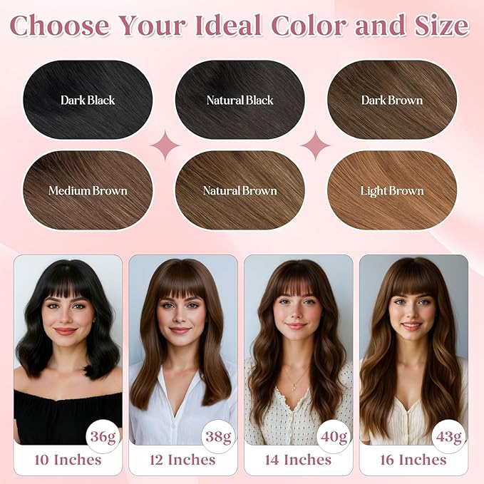 Real Human Hair Toppers for Women 3.54"*4.72" Silky Base 150% Density With Bangs Adjustable Parting Clip-In Topper Hairpieces for Women with Thinning Hair 10 Inches Natural Brown