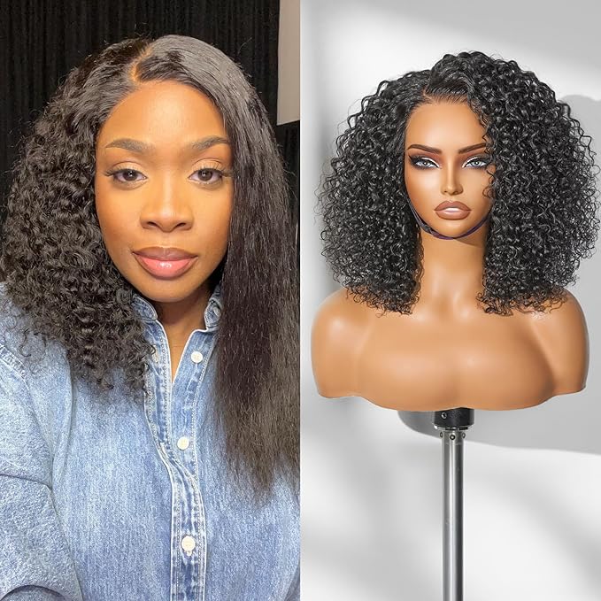 LUVME HAIR Wet and Wavy 5x5 Closure Water Wave Short Curly Bob Glueless Wigs Human Hair Pre Plucked Pre Cut Lace Side Part 100% Human Hair Wig 14 Inches