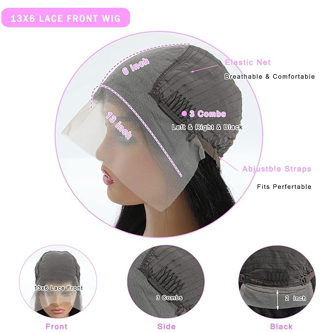 13x6 Lace Front Wigs Human Hair for Women 180 Density HD Transparent 28 Inch Straight Lace Front Wigs Human Hair Pre Plucked Glueless Lace Frontal Wigs Natural Black Color