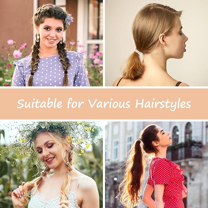 Boho Hair Ties, 20 PCS of 4 Styles Cute Bands for Thick or Thin Hair, No Damage Elastic Bracelets, Brown Hair Accessories for Girls and Women