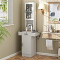Salon Station for Hair Stylist,Hair Styling Storage Cabinet with Glass Door,Tool Dryer Holders, Salon Beauty Spa Barber Hair Staion, White