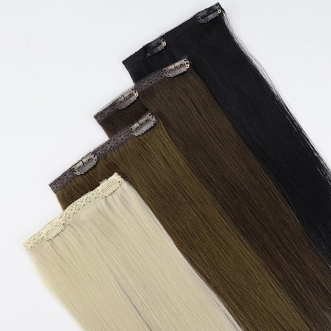 Full Shine 20 Inch Off Black Hair Clip in Extensions Black Hair Extensions Clip in Invisible Hair Extension Human Hair Straight for Long Hair 3 Pieces 60 Grams