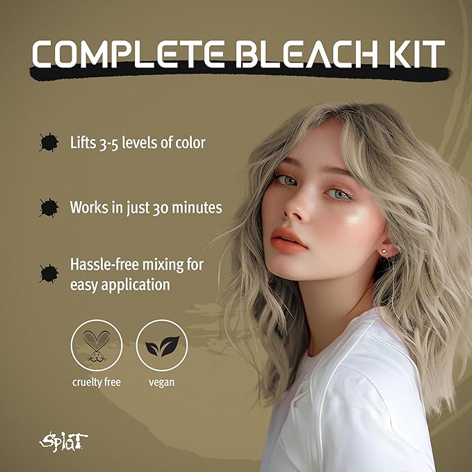 Splat Lightening Bleach Kit, 1 Application, Includes Oxide, Lightening Bleach Powder, Complete Shampoo & Deep Reconstructor Conditioner, Hair Bleach Kit Lifts 3-5 Levels, Vegan & Cruelty Free