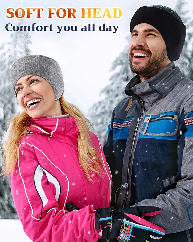 JenPen 2 Pcs Double-layer Ear Muffs for Winter Ear Warmers Headband for Men Women Knit Fuzzy Lined for Adult Running Cycling Ski (Gray,Black)