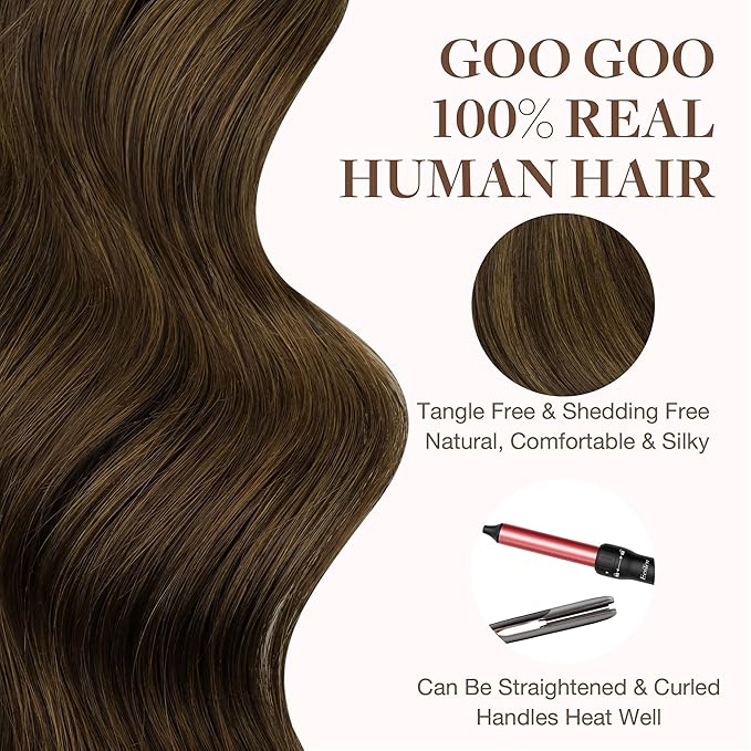 GOO GOO Tape in Hair Extensions Human Hair, 2C/4E/6C Brown Sugar Swirl Highlights, 22inch 50g 20pcs, Skin Weft Seamless Invisible, Silky Straight with Thick Ends, Remy Human Hair