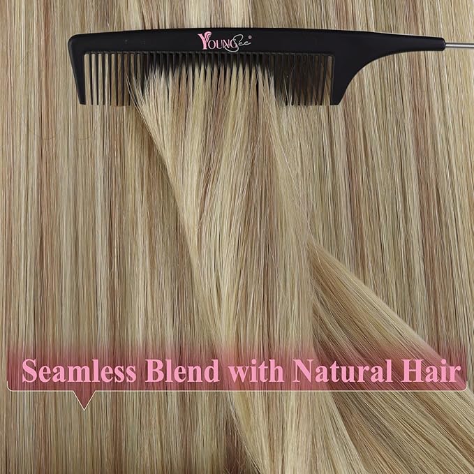 YoungSee Blonde Tape in Hair Extensions Real Human Hair Highlight Tape ins Human Hair Extensions For Women Natural Hair Tape-in Extension 20 Inches 20pcs 50g Adding Volume