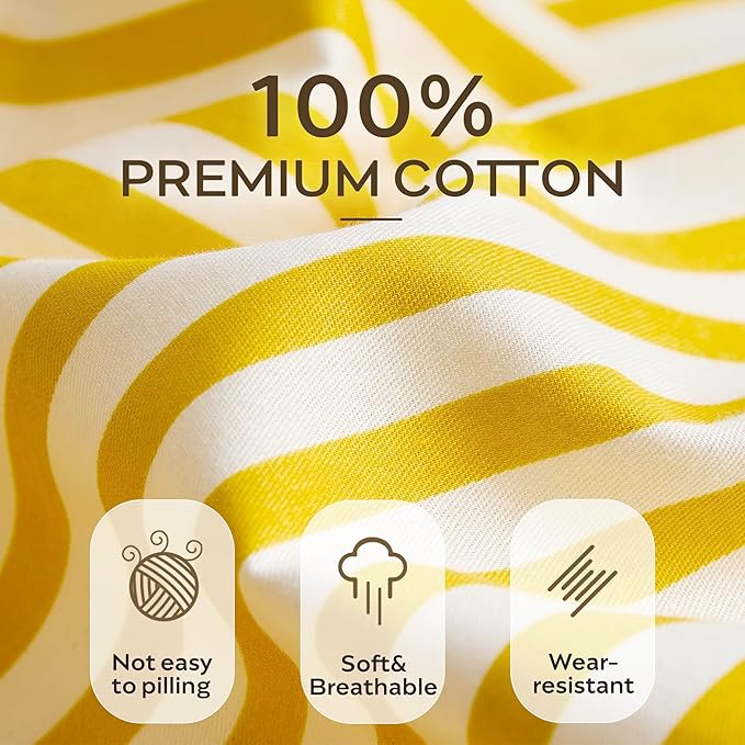 JELLYMONI 100% Natural Cotton Striped King Pillowcases Set, 2 Pack Bright Yellow Stripes Pattern Printed Pillow Covers with Envelope Closure(Pillows are not Included)
