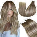 LaaVoo Hair Extensions Tape in Human Hair Tape in Extensions Balayage Light Brown to Platinum Blonde with Brown Tape on Hair Extensions Human Hair Seamless 12inch 20pcs 30g