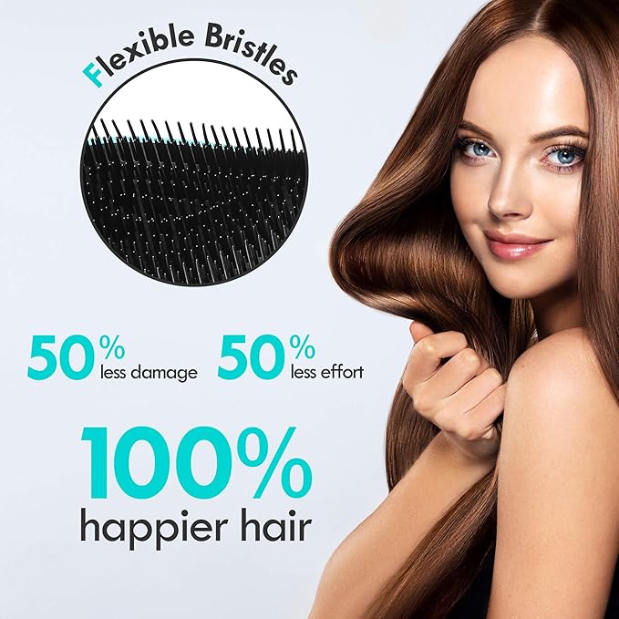 Detangling Hair Brush Set - 2 Pack Detangler Hairbrush with Ultra Soft Bristle for Effortless Tangle Removal - For Dry Wet Damaged Curly Hair for Men Women Girls Boys Kids - Blue & Purple