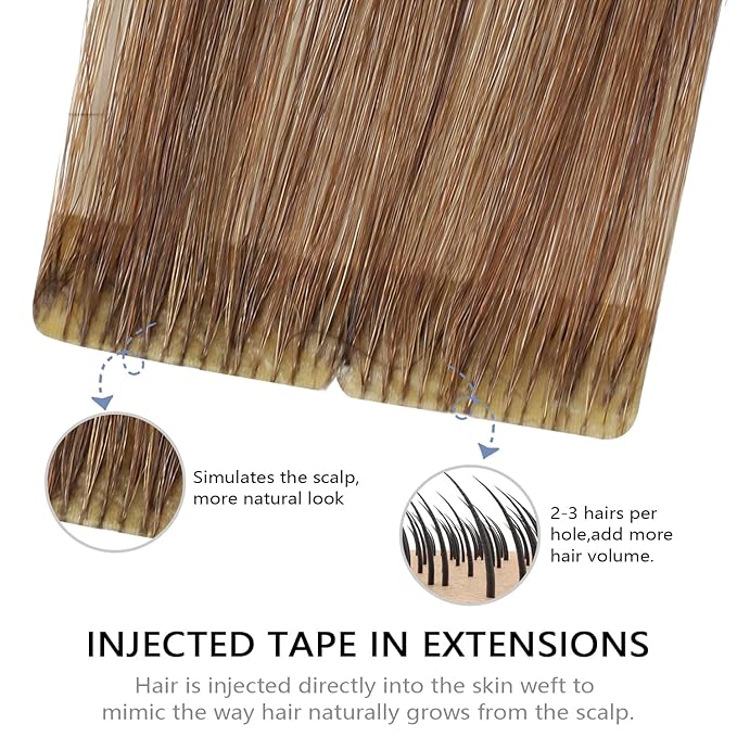 COOKAYU Invisi Edge Tape in Extensions Human Hair Walnut Brown to Ash Brown and Blonde Seamless Injected Tape Ins Straight invisible Hair Extensions 14Inch 30g 20pcs/pack