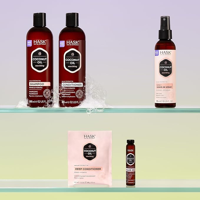 HASK Coconut Nourishing Shampoo + Conditioner Set | For All Hair Types, Sulfate-Free, Paraben-Free, Gluten-Free, Cruelty-Free, Color Safe | 12oz each