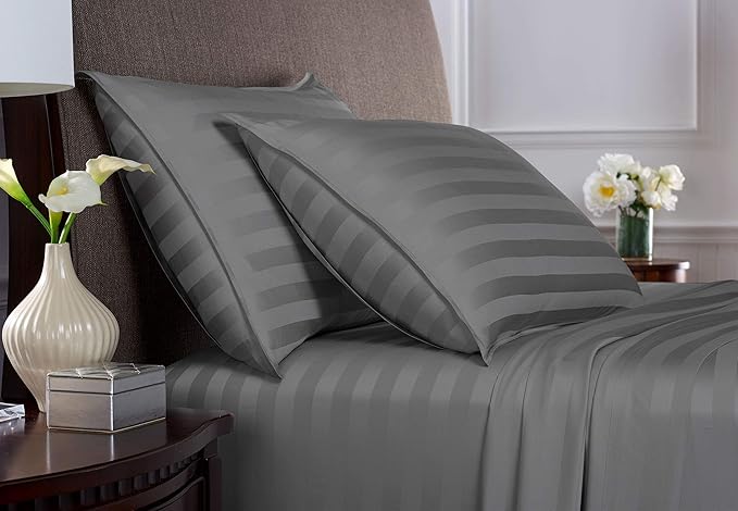 Queen Pillowcases by Pure Bamboo, Genuine 100% Organic Viscose Derived from Bamboo, Luxuriously Soft & Cooling, Double Stitching, Envelope Closure (2 Queen Pillowcases, Jacquard Stone)