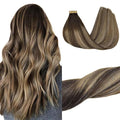 GOO GOO Tape in Hair Extensions Human Hair, 4/26/4 Balayage Chocolate Brown to Honey Blonde, 24inch 50g 20pcs, Skin Weft Seamless Invisible, Silky Straight with Thick Ends, Remy Human Hair