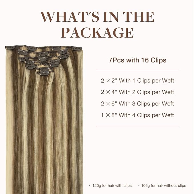 GOO GOO Clip in Hair Extensions Real Human Hair, Remy Human Hair Extensions Clip ins for Women, Natural Human Hair, 24 Inch 170g 7Pcs, 8A/22 Medium Brown Highlighted Golden Blonde