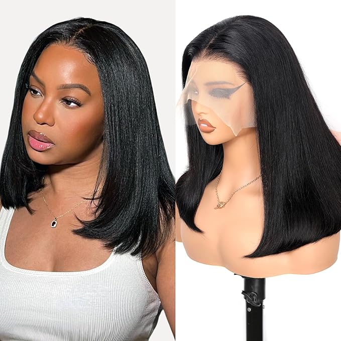 210% Density 13x6 Full Lace Frontal Bob Wig Human Hair 12A Brazilian Virgin Human Hair Pre Plucked HD Transparent Lace Glueless Wigs 16 Inch
