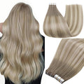 Full Shine 12 Inch Tape in Hair Extensions Human Hair Color 19 Grey Fading to 8 Ash Brown And 60 Blonde Hair Extensions Tape in 30 Gram Tape in Extensions Seamless Skin Weft for Women 20 Pieces