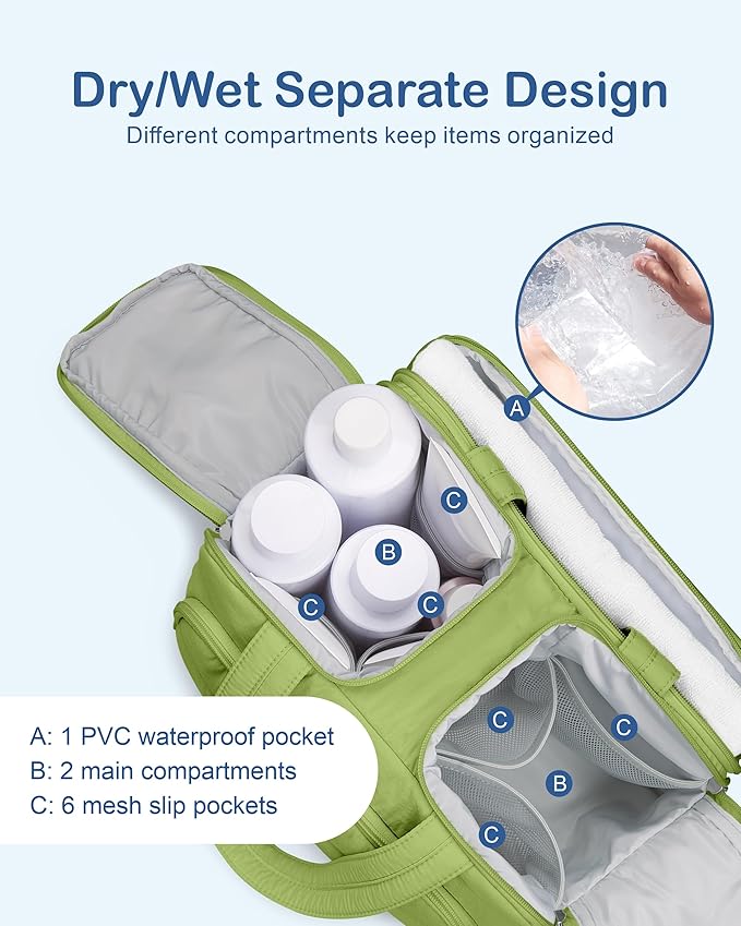 TOPDesign Travel Toiletry Bag for Women, Puffer Large Toiletry Bag, Lightweight Cosmetic Makeup Organizer with Handle for Traveling, Accessories, Essentials, Toiletries (Green)