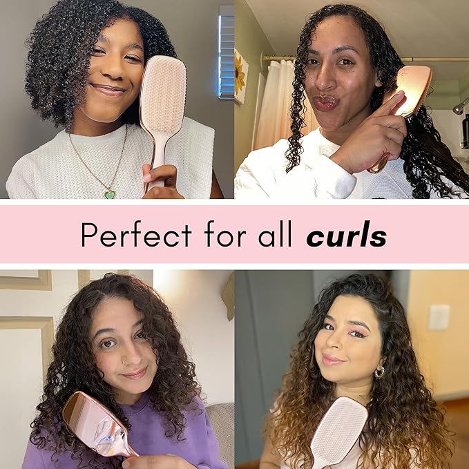 Lily England Detangling & Styling Brush - Pain-Free Brush for Curly Wet & Dry Hair With Flexible Bristles - Easy to Hold Rose Gold Brush for Women's 3c to 4c Curls