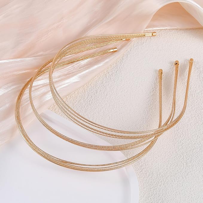 3pcs Multi Layers Metal Headbands, Gold Sparkly Thin Layer HeadBands for Women, Elegant Layered Hair Bands Accessories for Party Wedding Home Outside