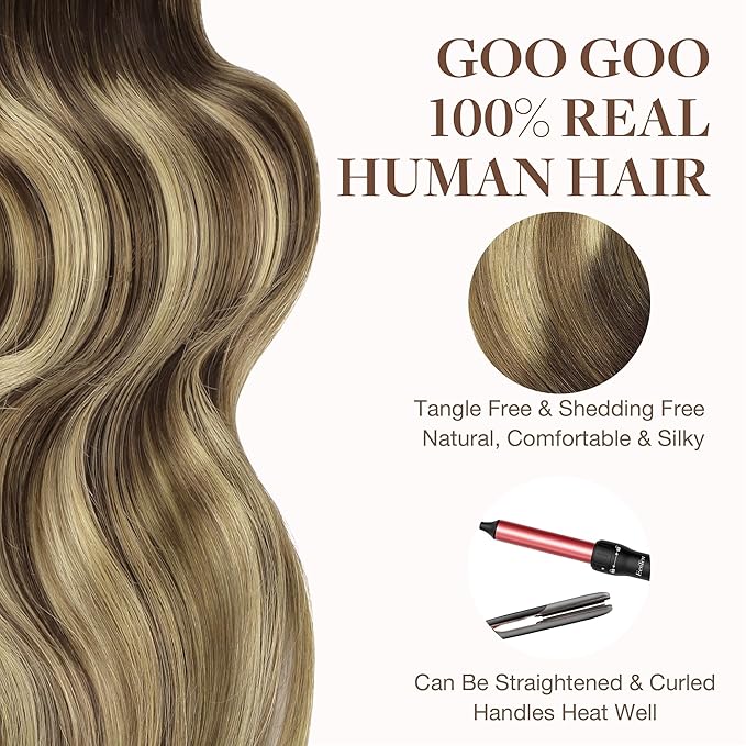 GOO GOO Tape in Hair Extensions Human Hair, 2/6/18 Balayage Brown to Dirty Blonde, 12inch 40g 20pcs, Skin Weft Seamless Invisible, Silky Straight with Thick Ends, Remy Human Hair