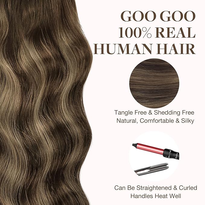 GOO GOO Tape in Hair Extensions Human Hair, 4/26/4 Balayage Chocolate Brown to Honey Blonde, 22inch 50g 20pcs, Skin Weft Seamless Invisible, Silky Straight with Thick Ends, Remy Human Hair