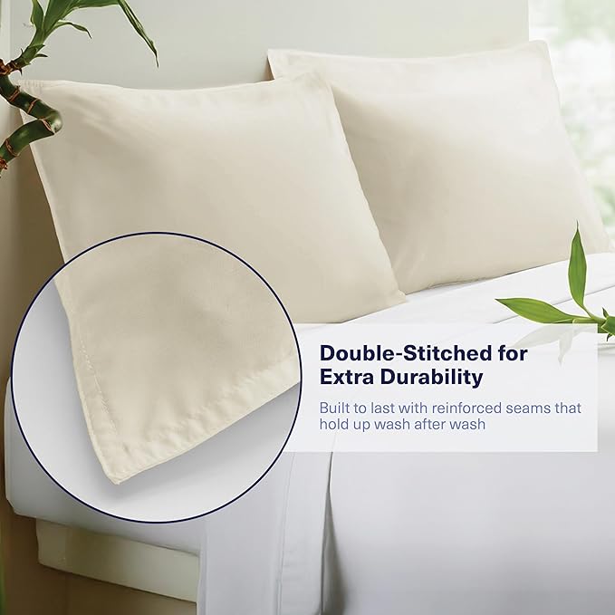 Kickoff Viscose Bamboo Pillowcase, Queen, Set of 2, 100% Organic Hidden Zippered Viscose Bamboo Pillow Case Queen Size, Cooling Pillow Cover for Hot Sleepers (20"x30" Buttercream)