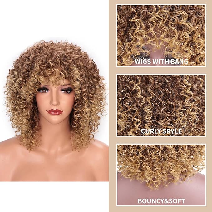 Afro Wig 15 Inch Black Women Afro Wigs African Curly Wigs Elastic Fluffy Wigs Synthetic Hair Suitable for Cosplay Daily and Party