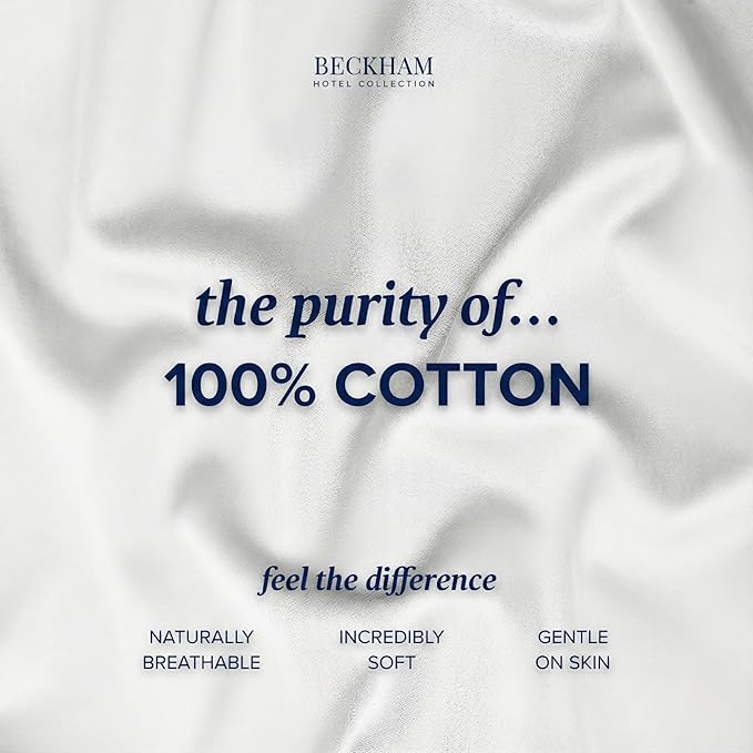 Beckham Hotel Collection 100% Cotton Pillow Cases King Size Set of 2, 500TC, Luxury Sateen Pillowcases, Open End, Breathable, Moisture-Wicking, White