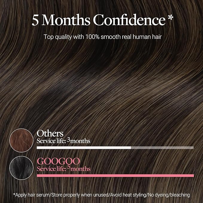 GOO GOO Clip in Hair Extensions Real Human Hair, Remy Human Hair Extensions Clip ins for Women, Natural Human Hair, 24inch 170g 7 Pcs, #2/6 Dark Brown Highlighted Chestnut Brown