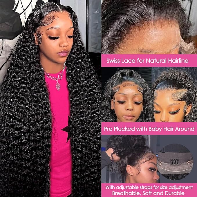 CYNOSURE Lace Front Human Hair Wigs for Black Women 13x4 9A Curly Lace Front Wigs Human Hair Pre Plucked with Baby Hair Natural Black Color(18, Curly Wigs)