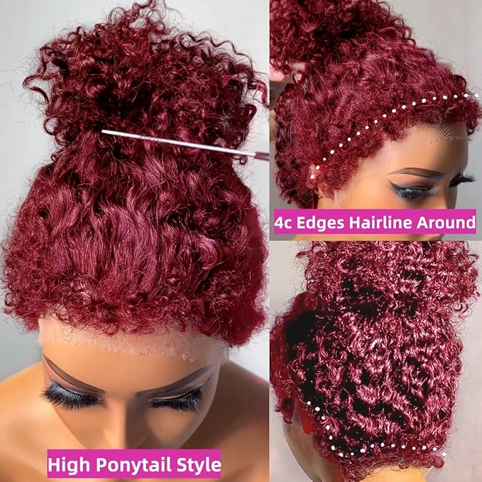 360 Deep Wave Lace Front Wigs Human Hair Burgundy Wig Human Hair Invisible Strap Pre Plucked Hidden Strap Pre Cut Lace Deep Wave HD Lace Frontal Wig with Drawstring 360 Glueless Wigs(24inch)