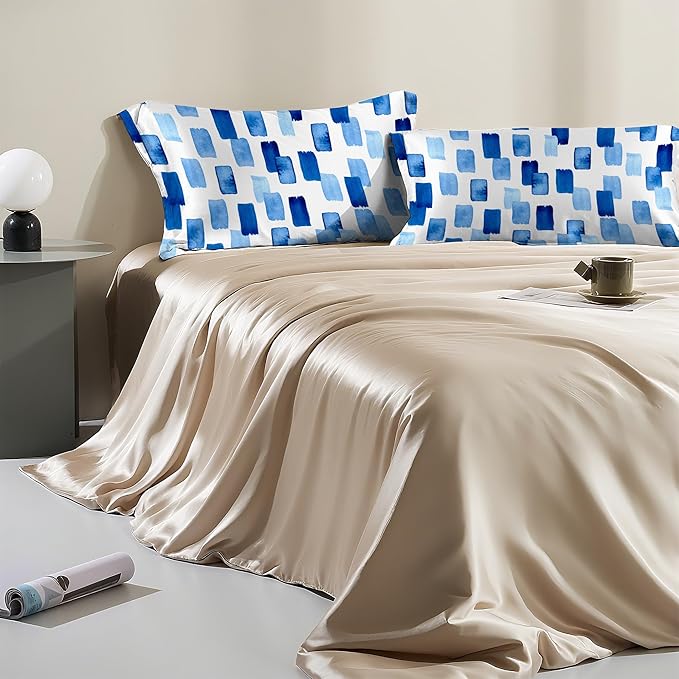 Satin Pillowcase 1 Pack-Modern Style Abstract Blue Silky Pillow Cover for Hair and Skin,King Size 20x36 Inch Soft Cooling Printed Pillow Cases with Hidden Zipper,Gifts for Women Men