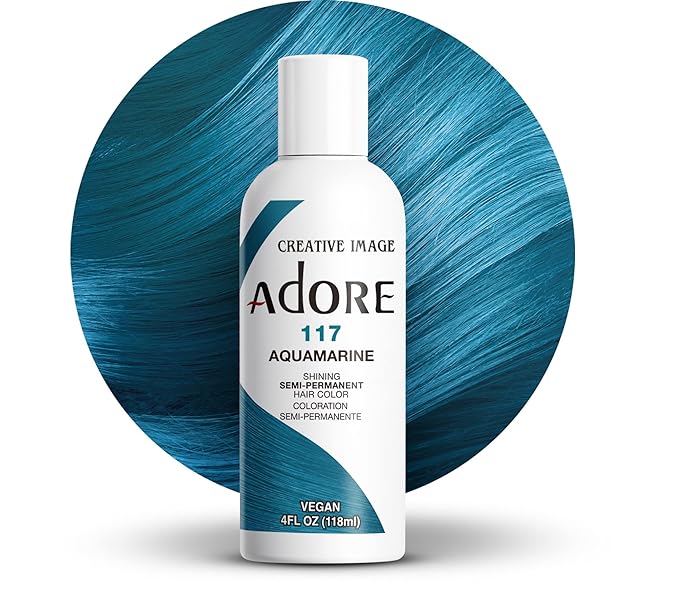 Adore Semi Permanent Hair Color (117 Aquamarine) | Vegan & Cruelty-Free Blue Hair Dye | No Ammonia, No Peroxide, No Alcohol | 4 Fl Oz (Pack of 1)