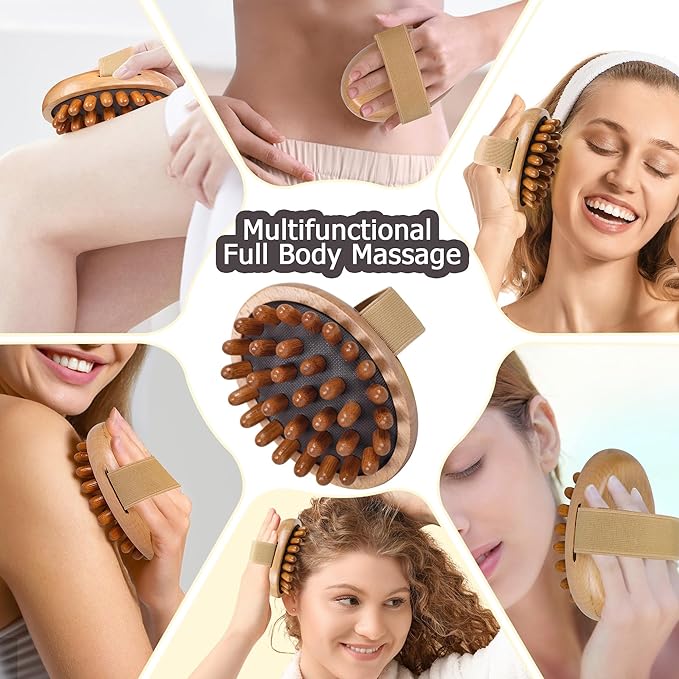 OWIIZI Wooden Scalp Brush Massage Body Tools, Wood Massager for Head Hair Growth Belly Fat Cellulite Multi Functional Air Cushion Massager for Men Women Elder