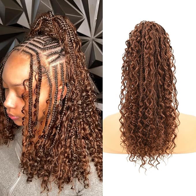 Drawstring Ponytail for Women Boho Box Braids with Long Wavy Hair Ponytail Extension Synthetic Hair Extensions Ponytail for Daily Use (30#, 18 Inch)