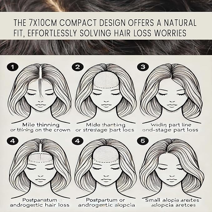 Curly Hair Toppers for Women, Real Human Hair Topper for Thinning Hair, Realistic Scalp Crown Hair Topper with Natural Volume, Clip-In 3D Scalp Cover, Natural Black 1B 10 In