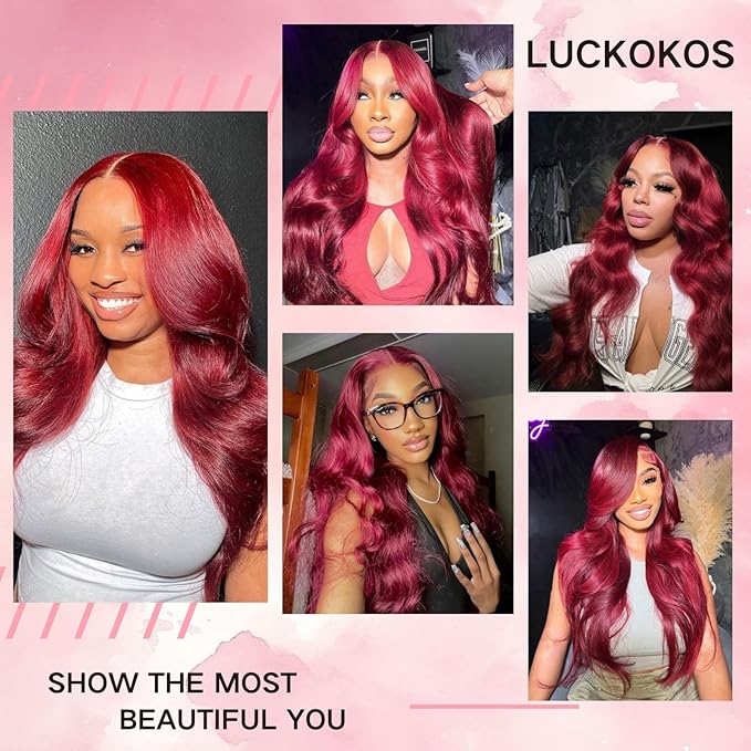 32 Inch 99j Burgundy Lace Front Wigs Human Hair 13x6 HD Transparent Burgundy Wig Human Hair 200 Density Pre Plucked Glueless Frontal Wigs Human Hair for Black Women