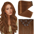 Full Shine Real Human Hair Extensions Clip ins Auburn 18 Inch Strawberry Blonde Hair Extensions 135 G Ginger Hair Clip in Extensions 7 Pcs