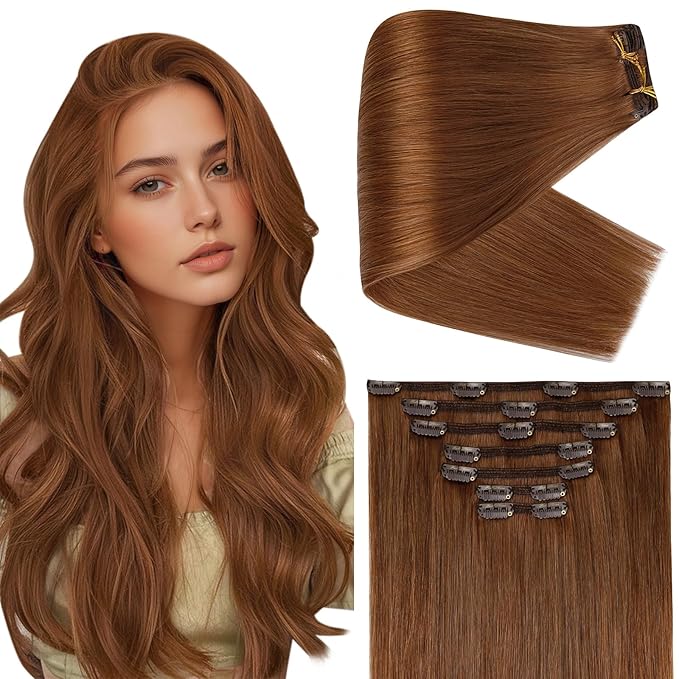 Full Shine Strawberry Blonde Extensions Clip in Auburn Red Clip in Hair Extensions for Cosplay for Styling for Full Head 22 Inch 150 G 7 Pcs
