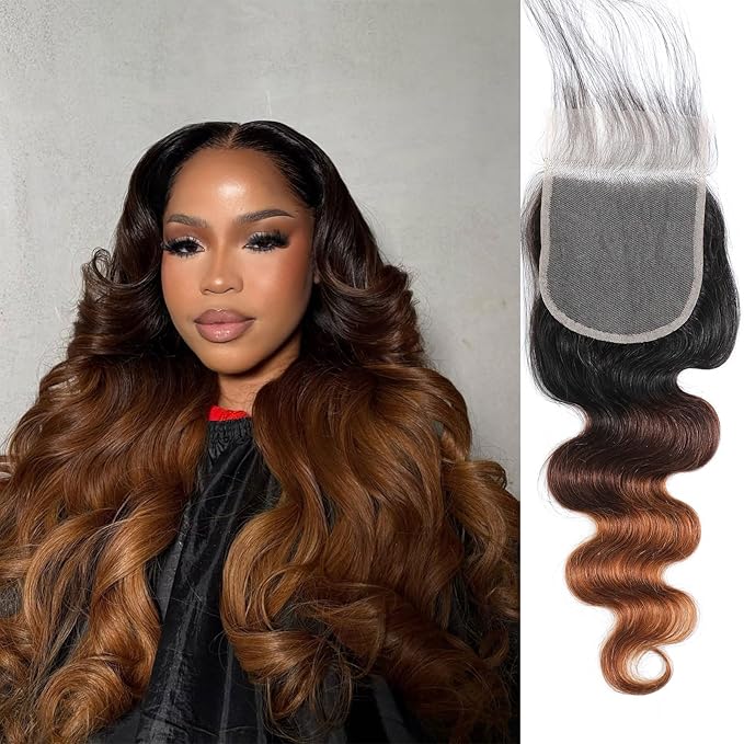 Ombre Body Wave 5x5 Lace Closure Chestnut BrownT1B/2/30 5x5 Body Wave Lace Closure 100% Real Human Hair 14 Inch 150% Density