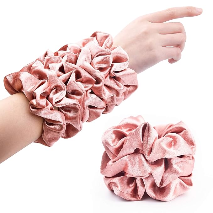 CEELGON Satin Silk Bridesmaid Scrunchies for Hair Big Scrunchies Satin Hair Ties Hair Scrunchie 10 Pack (Rose Gold)