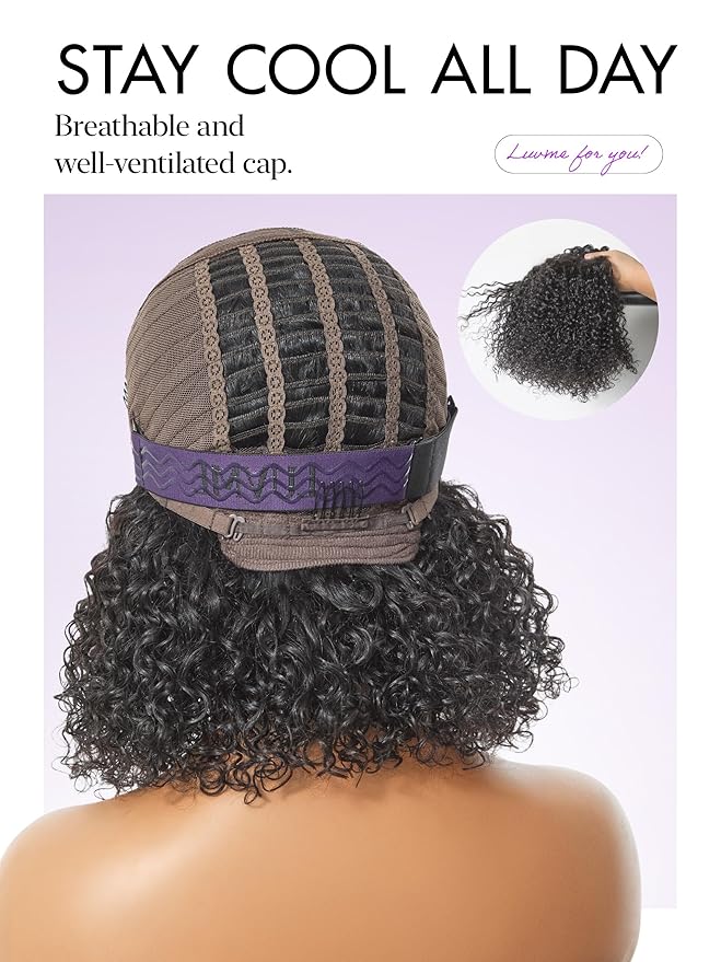 LUVME HAIR Wet and Wavy 5x5 Closure Water Wave Short Curly Bob Glueless Wigs Human Hair Pre Plucked Pre Cut Lace Side Part 100% Human Hair Wig 14 Inches